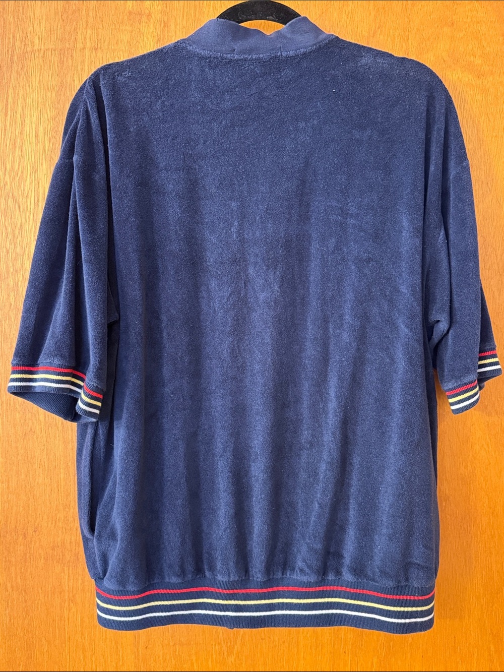 Christian Dior Navy Terry Short-Sleeve Zip-Up Sweater Jacket with Striped Trim - Picture 9 of 10
